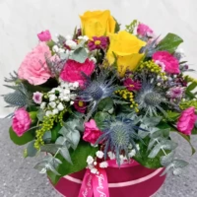 Hat Box - Hatbox of fresh flowers available for same day delivery in St Austell and Surrounding areas.